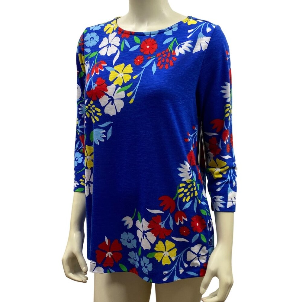 MULTIPLES $59 Floral Print 3/4 Sleeve Womens Side Button Detail Size S NWT